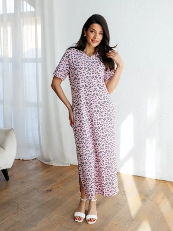 Платье леопардовое нарядное хлопок длинное ПЛК609