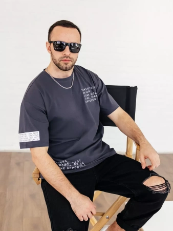 Футболка широкая оверсайз серая плотная хлопок с лайкрой