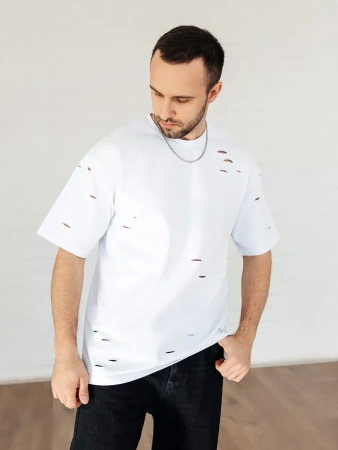 Футболка мужская базовая рваная оверсайз с дырками