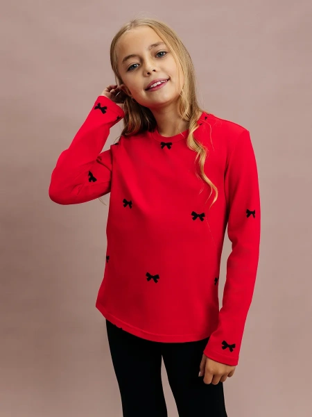 Лонгслив яркий для девочки с принтом в сад