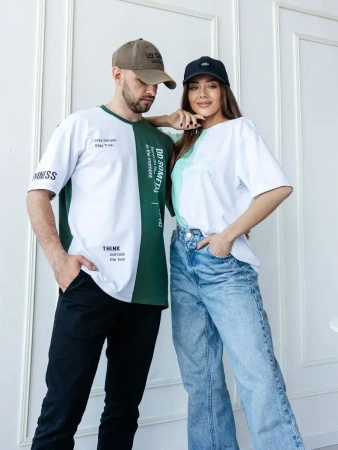 Футболка мужская двухцветная спортивная с принтом хлопок