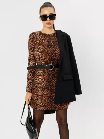 Платье женское леопардовое праздничное футер теплое ПЛФ591