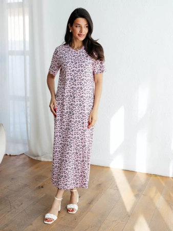 Платье леопардовое нарядное хлопок длинное ПЛК609