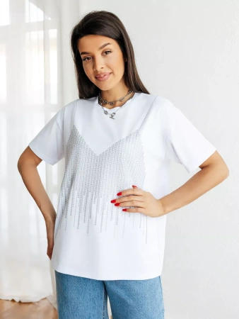 Футболка с принтом базовая хлопок имитация страз новогодняя