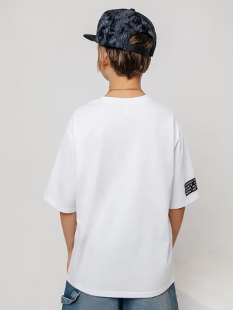 Футболка белая для мальчика оверсайз летняя с принтом