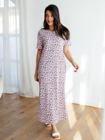 Платье леопардовое нарядное хлопок длинное ПЛК609