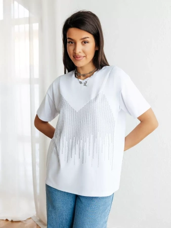 Футболка с принтом базовая хлопок имитация страз новогодняя