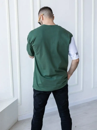 Футболка мужская двухцветная спортивная с принтом хлопок