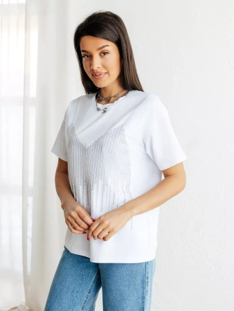 Футболка с принтом базовая хлопок имитация страз новогодняя