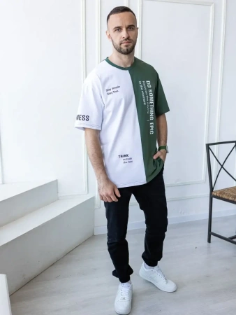 Футболка мужская двухцветная спортивная с принтом хлопок