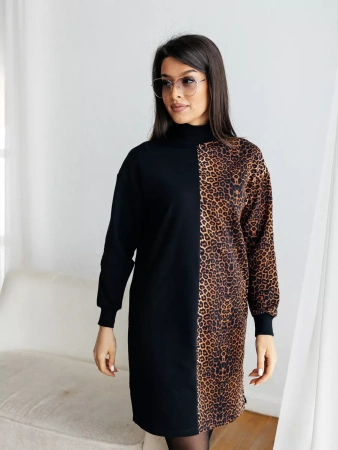 Трикотажное платье водолазка леопардовое плф597