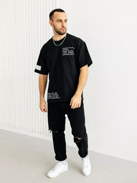 Футболка оверсайз черная плотная хлопок с лайкрой