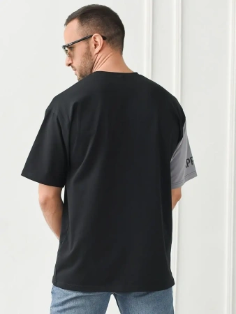 Футболка мужская спортивная двухцветная с принтом хлопок