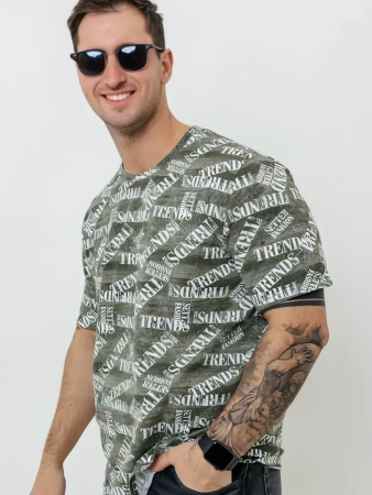 Футболка с принтом хлопок ФК678 TRENDS хаки