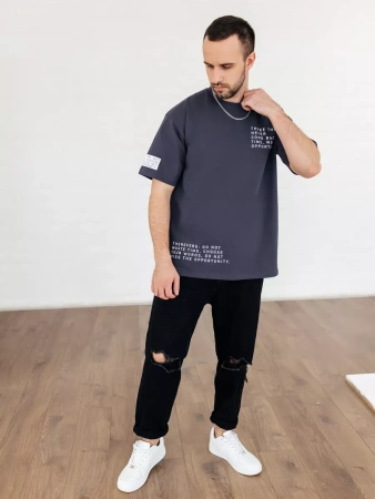 Футболка широкая оверсайз серая плотная хлопок с лайкрой