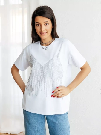 Футболка с принтом базовая хлопок имитация страз новогодняя