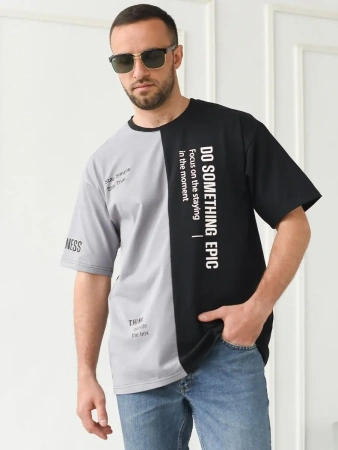 Футболка мужская спортивная двухцветная с принтом хлопок