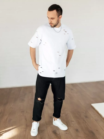 Футболка мужская базовая рваная оверсайз с дырками