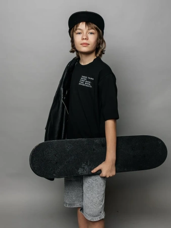 Футболка для мальчика черная оверсайз с принтом подростковая