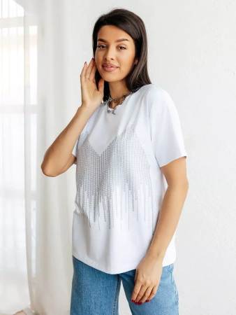 Футболка с принтом базовая хлопок имитация страз новогодняя