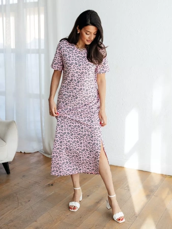 Платье леопардовое нарядное хлопок длинное ПЛК609