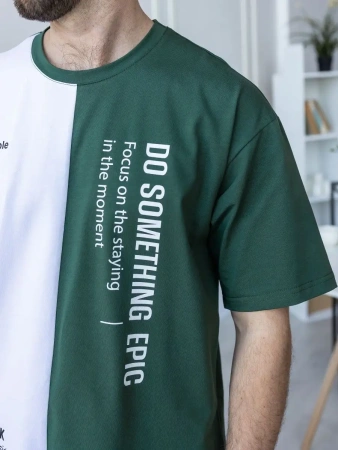 Футболка мужская двухцветная спортивная с принтом хлопок