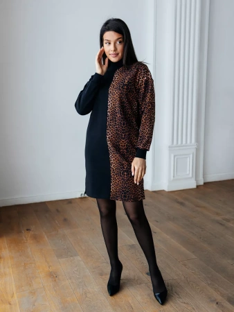 Трикотажное платье водолазка леопардовое плф597
