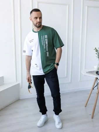 Футболка мужская двухцветная спортивная с принтом хлопок