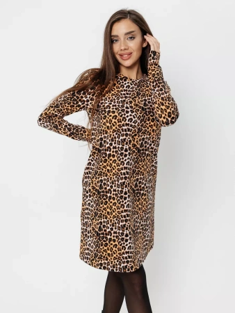 Платье женское леопардовое футер теплое нарядное ПЛФ591