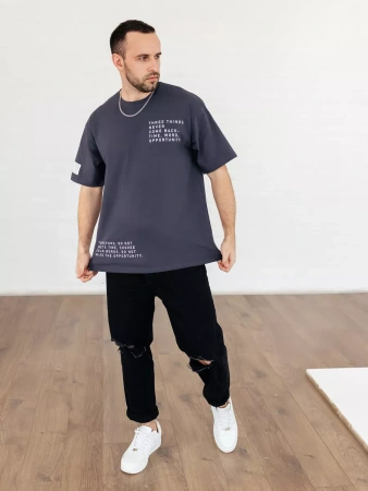 Футболка широкая оверсайз серая плотная хлопок с лайкрой