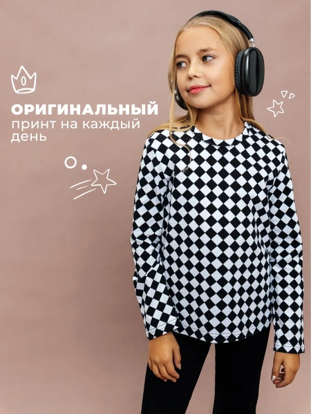 Лонгслив для девочки модный с принтом в сад