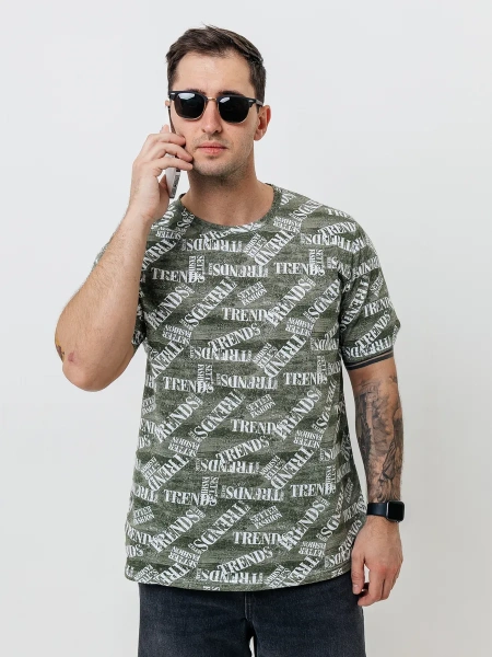 Футболка с принтом хлопок ФК678 TRENDS хаки