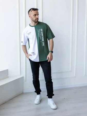 Футболка мужская двухцветная спортивная с принтом хлопок