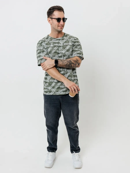 Футболка с принтом хлопок ФК678 TRENDS хаки