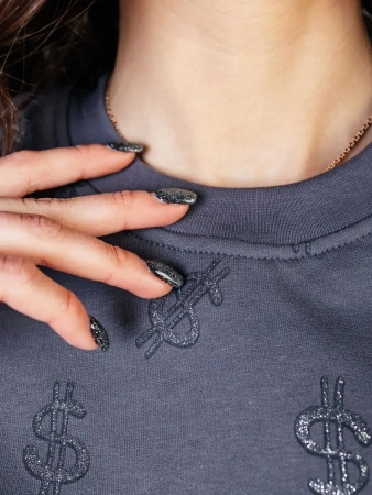 Кофта теплая одежда с принтом и блестками