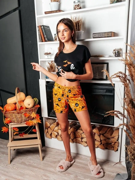 Пижама женская с шортами домашний костюм хлопок