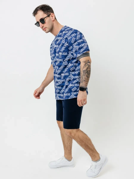 Футболка с принтом хлопок ФК678 TRENDS синий