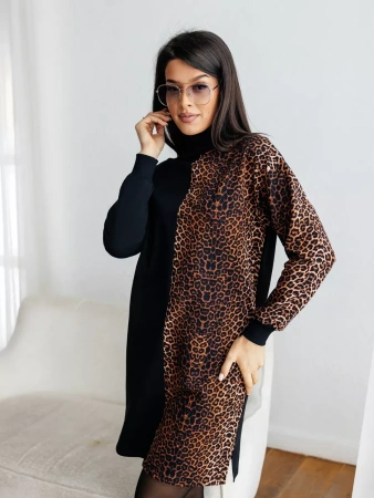 Трикотажное платье водолазка леопардовое плф597