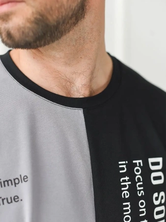 Футболка мужская спортивная двухцветная с принтом хлопок