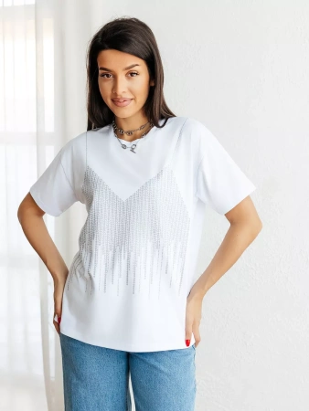 Футболка с принтом базовая хлопок имитация страз новогодняя