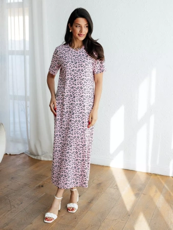 Платье леопардовое нарядное хлопок длинное ПЛК609