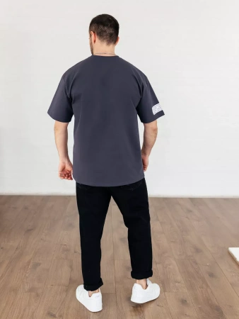 Футболка широкая оверсайз серая плотная хлопок с лайкрой