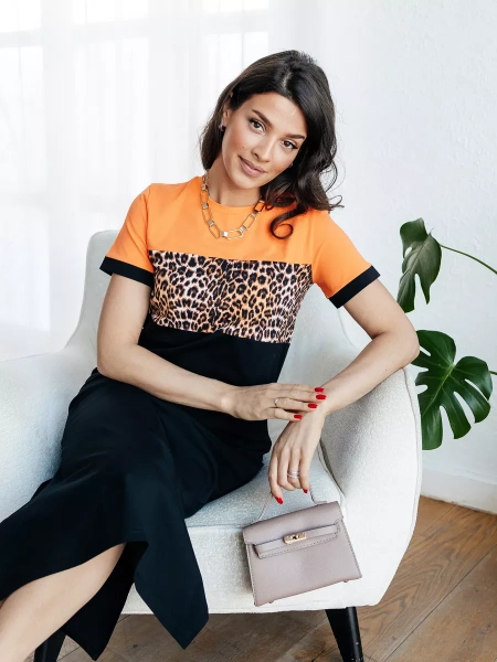 Платье трикотажное леопардовое больших размеров ПЛК569