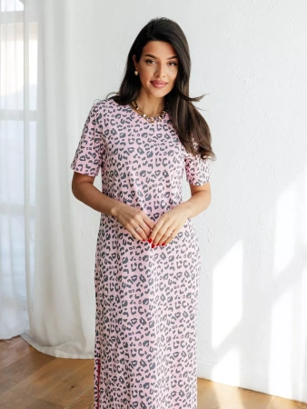 Платье леопардовое нарядное хлопок длинное ПЛК609