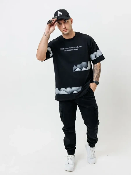 Футболка базовая оверсайз с принтом хлопок летняя