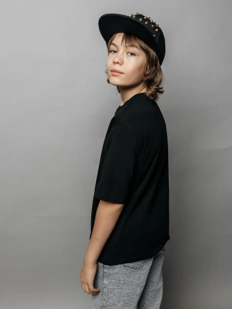 Футболка для мальчика черная оверсайз с принтом подростковая