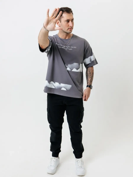 Футболка базовая оверсайз с принтом хлопок летняя