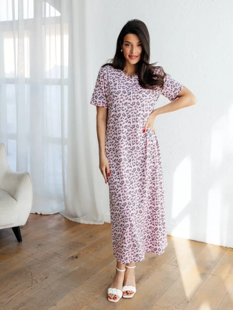 Платье леопардовое нарядное хлопок длинное ПЛК609