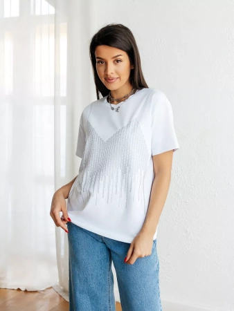 Футболка с принтом базовая хлопок имитация страз новогодняя