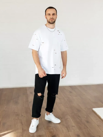 Футболка мужская базовая рваная оверсайз с дырками